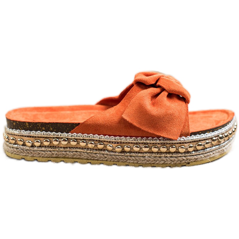 SHELOVET Slippers with espadrilles with a bow orange