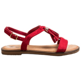 Groto Gogo Red Sandals With Fringes