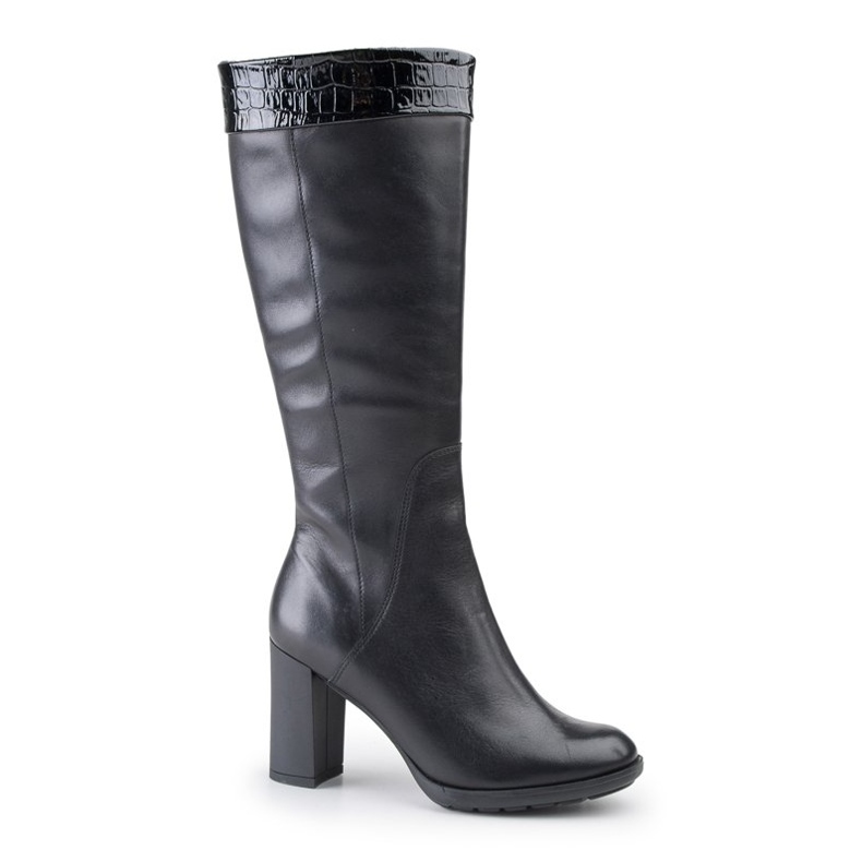 Marco Shoes Black grain leather boots with snakeskin appliqué
