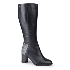 Marco Shoes Black grain leather boots with a silver insert