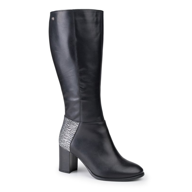 Marco Shoes Black grain leather boots with a silver insert