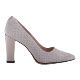 Marco Shoes gray leather pumps with polka dots grey