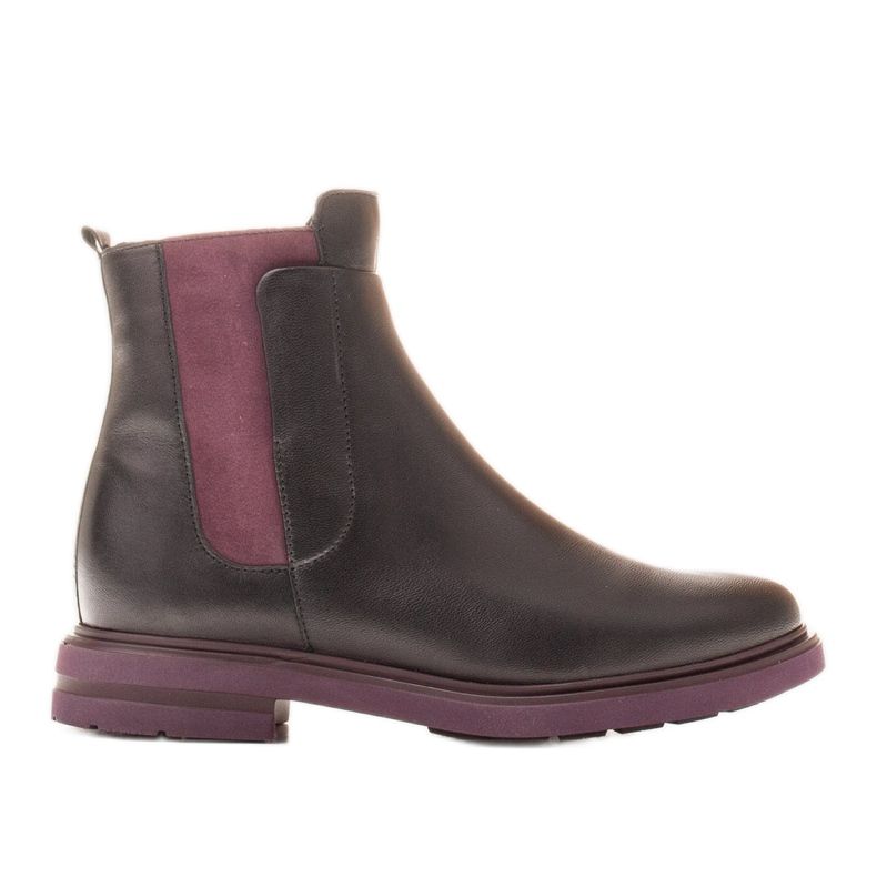 Marco Shoes Light ankle boots with a flat black grain leather bottom with a purple insert