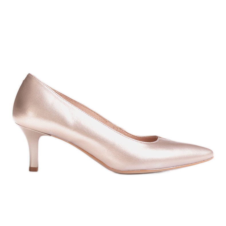 Marco Shoes Comfortable and classic 1039P platinum stilettos with low heels golden