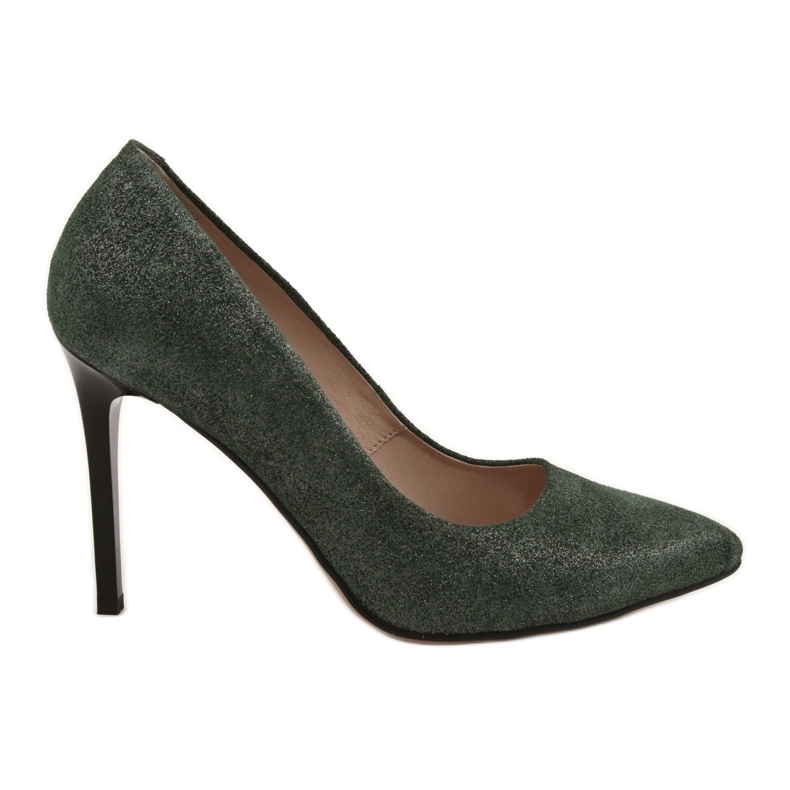 Marco Shoes Green genuine leather stilettos on a black heel silver Marco Shoes Green genuine leather stilettos on a black heel silver