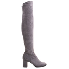 Marco Shoes High and tailored gray women's boots made of stretch grey