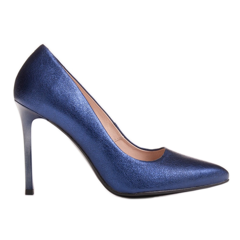 Marco Shoes Navy blue high-heeled stilettos made of genuine leather