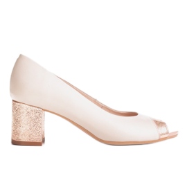 Marco Shoes Beige 1093P pumps with a decorative heel