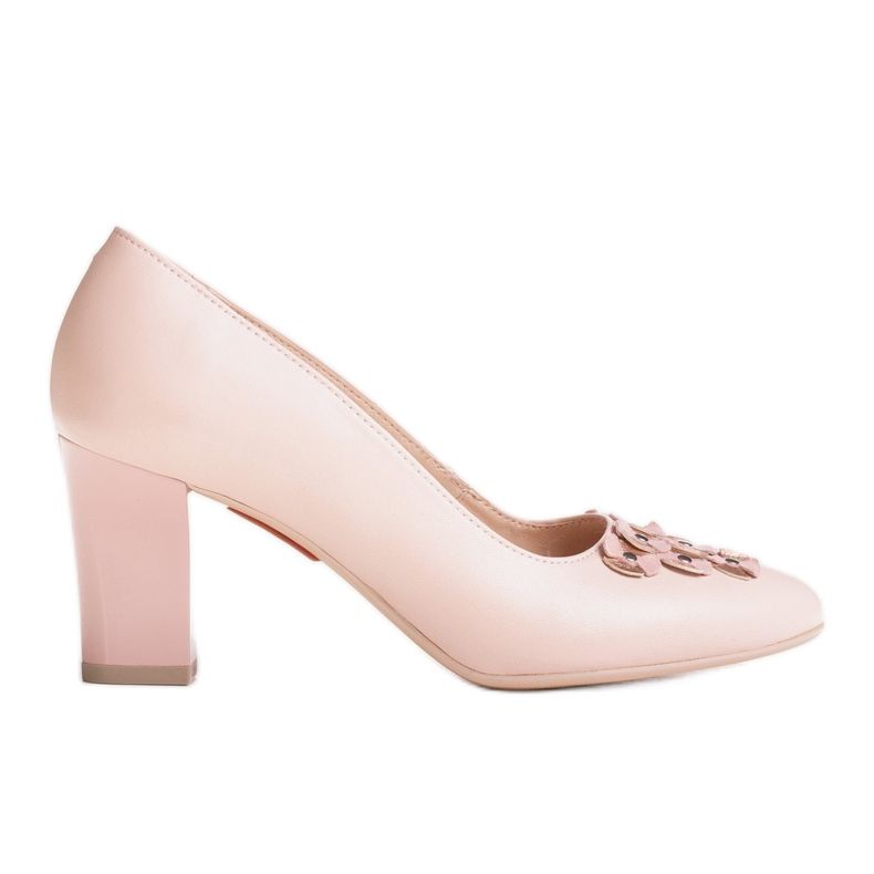 Marco Shoes Pink 1120P pumps with a floral ornament Marco Shoes Pink 1120P pumps with a floral ornament