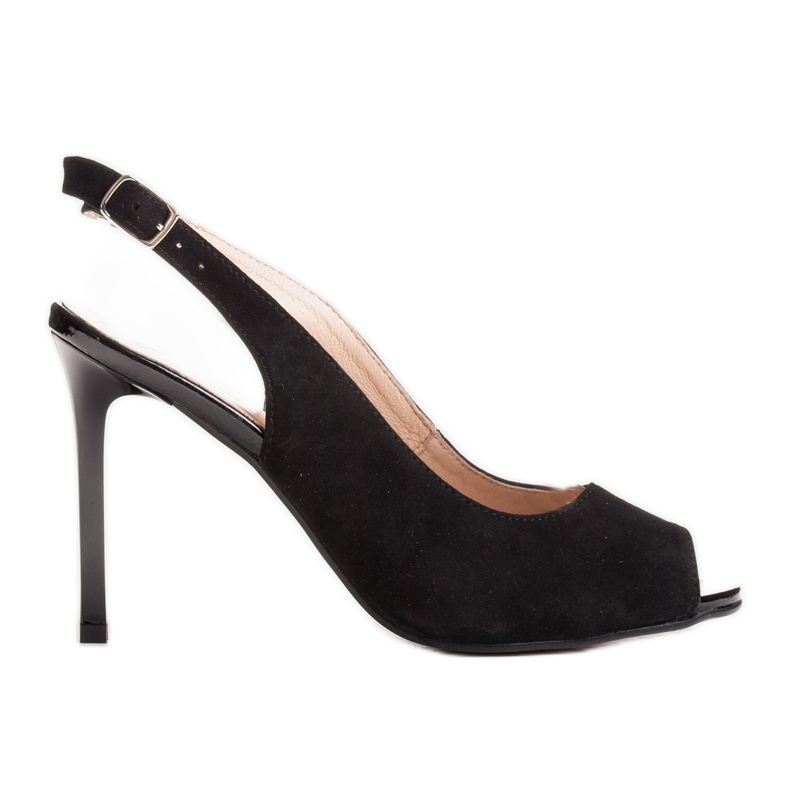 Marco Shoes Black 1188P velor sandals on a high heel