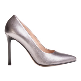Marco Shoes Natural leather Marco stilettos with a heel silver grey