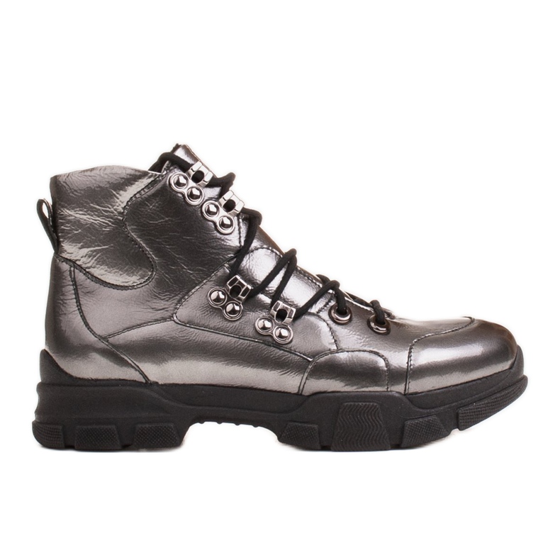 Marco Shoes Sports boots made of glossy gray leather grey