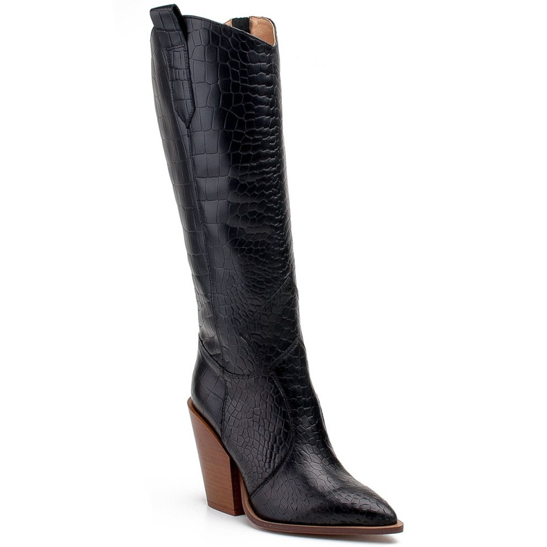 Marco Shoes Black women boots Marco 1373K cowboy boots with reptile skin Marco Shoes Black women boots Marco 1373K cowboy boots with reptile skin