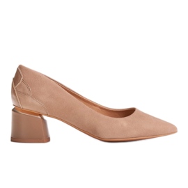 Marco Shoes Beige suede pumps with a floral pattern Marco Shoes Beige suede pumps with a floral pattern