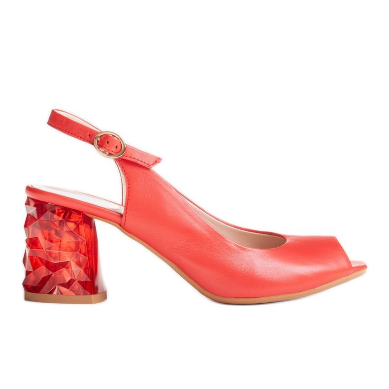 Marco Shoes Red leather sandals with a 3D heel