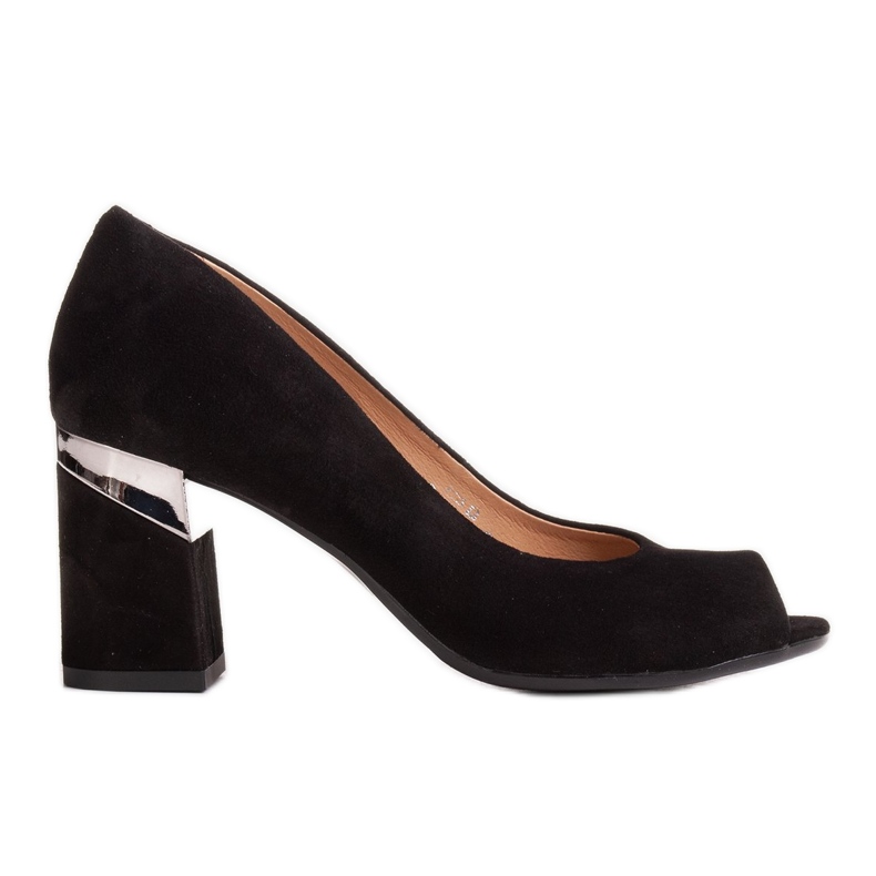 Marco Shoes Black suede pumps with a metallic heel