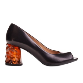 Marco Shoes Black sandals 1519P with 3D amber heel