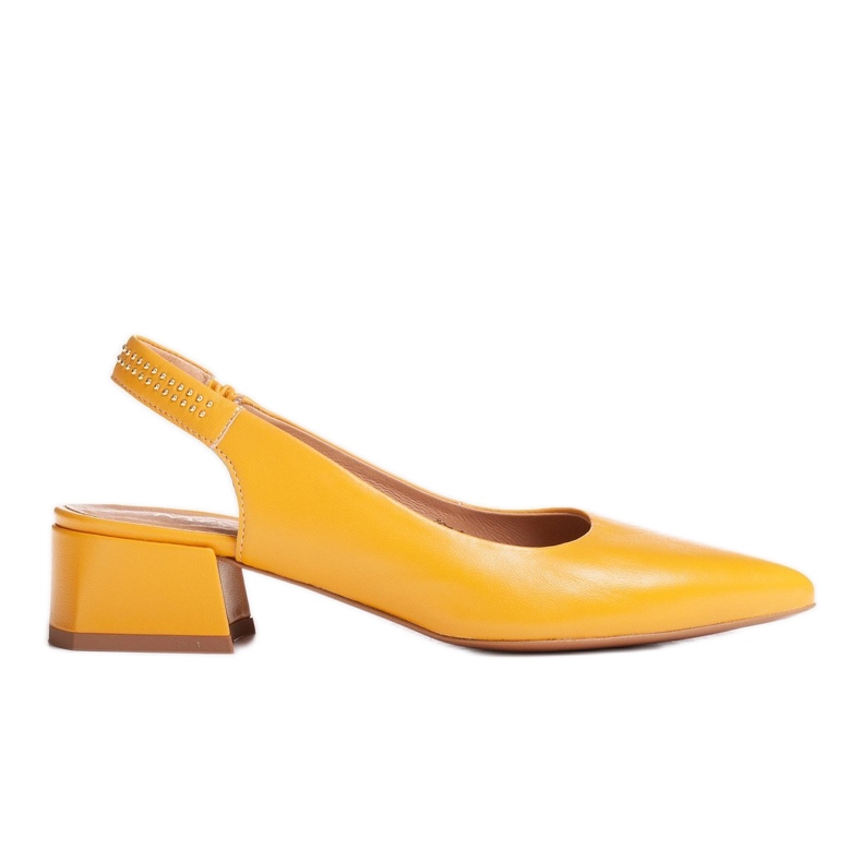 Marco Shoes Yellow leather sandals with decorative jets Marco Shoes Yellow leather sandals with decorative jets