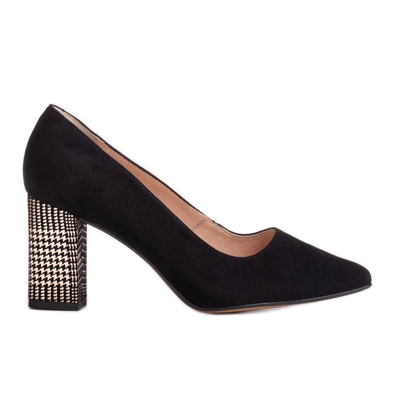 Marco Shoes Black 1066P pumps with a heel, houndstooth pattern