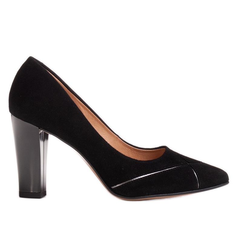 Marco Shoes Black suede pumps with a pattern