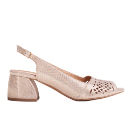 Marco Shoes Beige and gold sandals in suede with perforation
