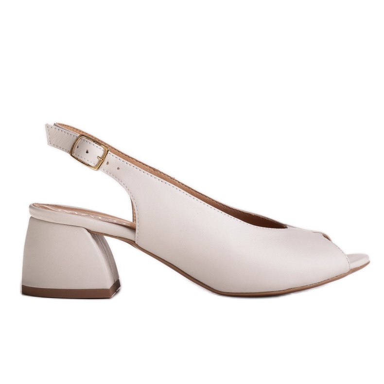 Marco Shoes 1573P white leather sandals with a stable heel