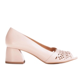 Marco Shoes Beige pumps with a perforated front
