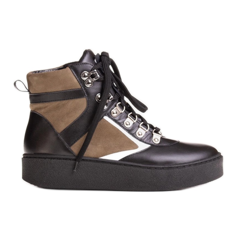 Marco Shoes Black and green leather sports boots