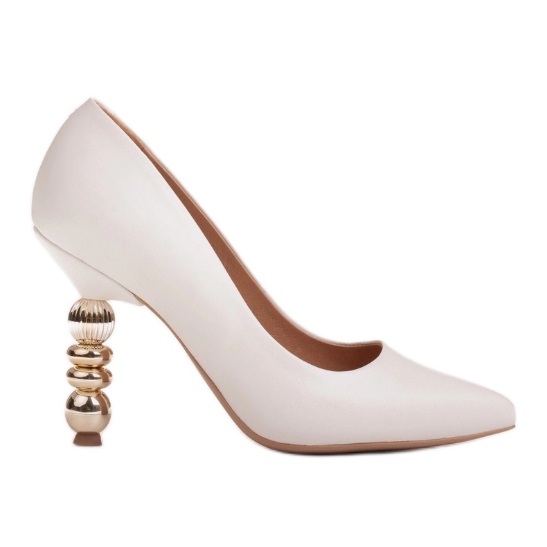 Marco Shoes Leather white heels with stones