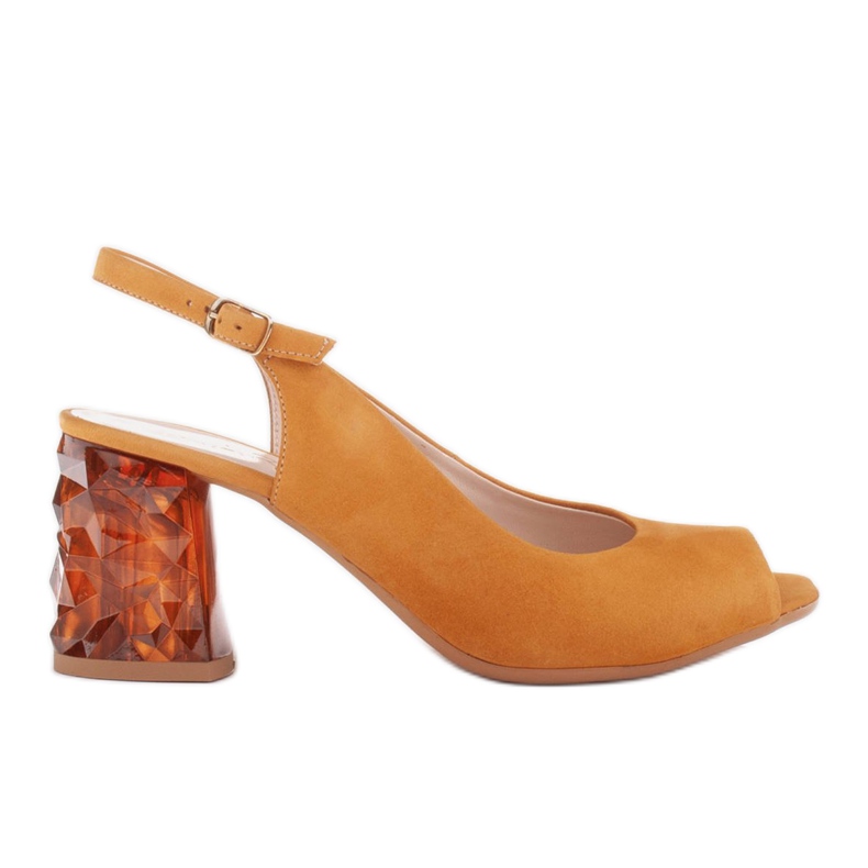 Marco Shoes Leather sandals yellow with a 3D 1517P heel