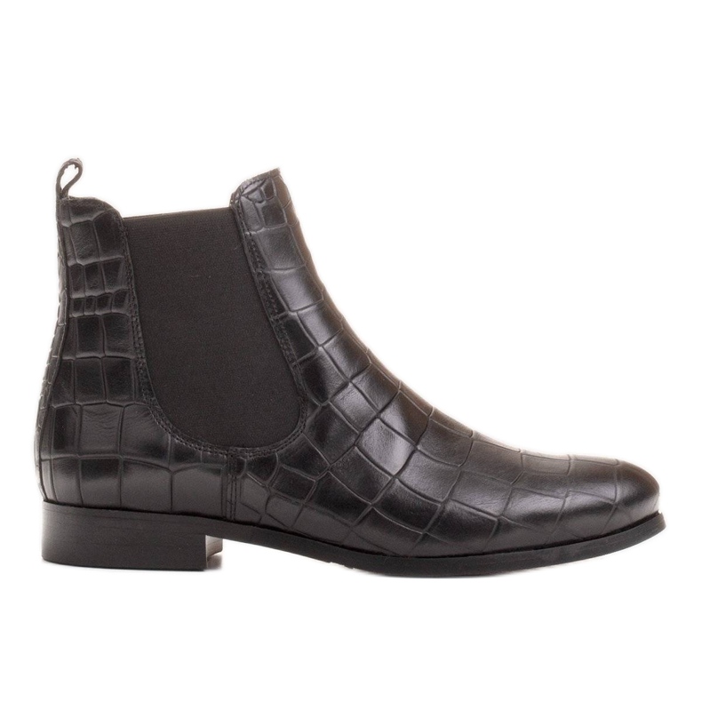 Marco Shoes Flat leather ankle boots with elastic rubber in the uppers black