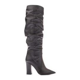 Marco Shoes Black high ruffled boots made of soft leather