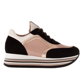 Marco Shoes Light sneakers on a thick sole made of natural leather black pink