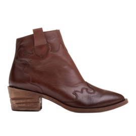 Marco Shoes Natural grain leather brown cowboy boots without insulation