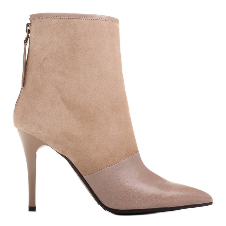 Marco Shoes Women's boots on a high heel in a combination of leather and suede beige