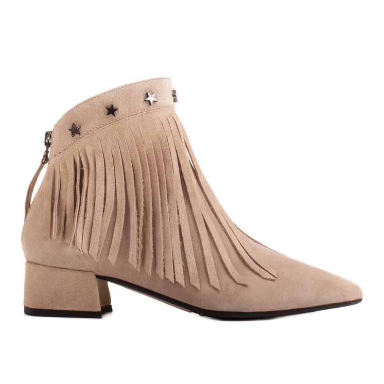 Marco Shoes Original suede boots with decorative fringes beige