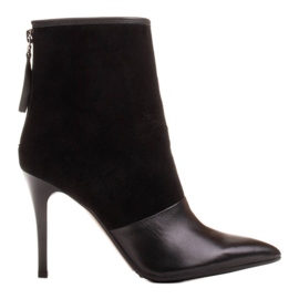 Marco Shoes Women's boots on a high heel in a combination of leather and suede black