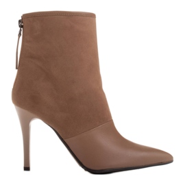 Marco Shoes Women's boots on a high heel in a combination of leather and suede beige