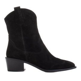 Marco Shoes Black cowboy boots made of natural suede without insulation