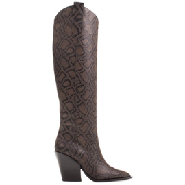 Marco Shoes High boots for women, genuine leather cowboy boots brown
