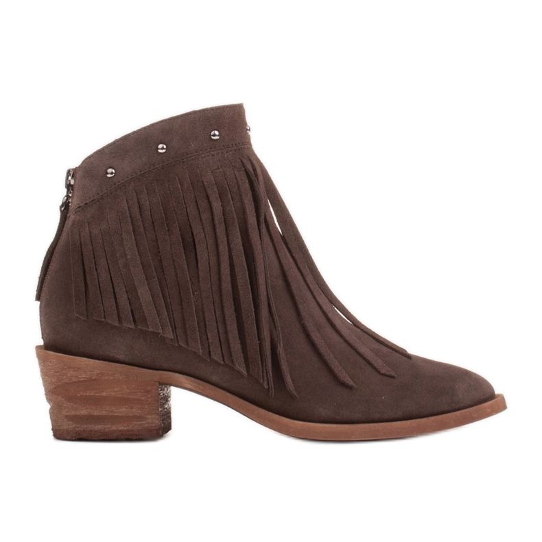 Marco Shoes Brown cowboy boots made of natural suede with fringes