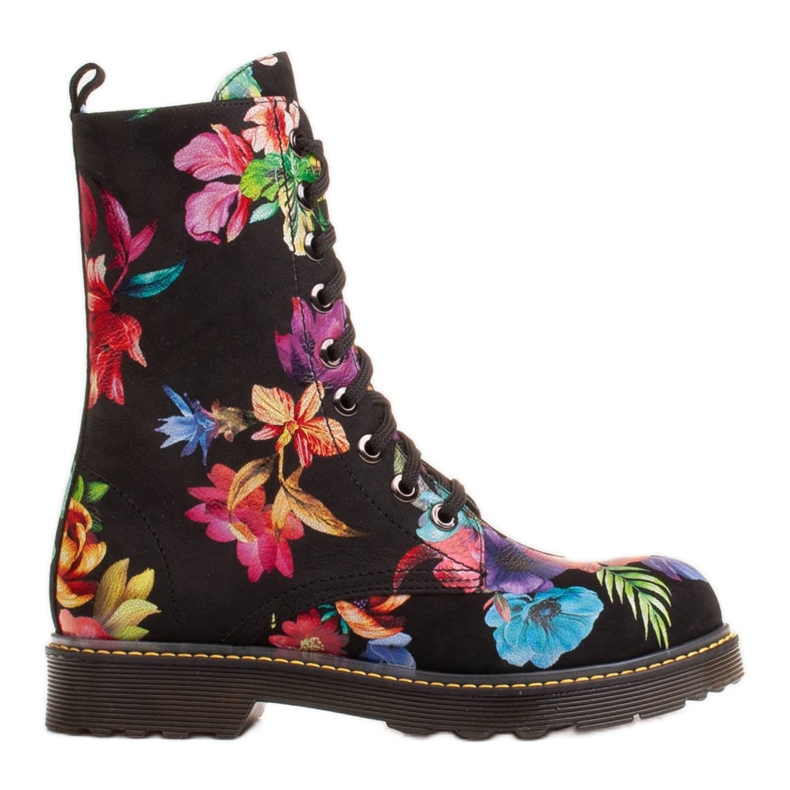 Marco Shoes High ankle boots, nubuck leather boots with a floral print black multicolored