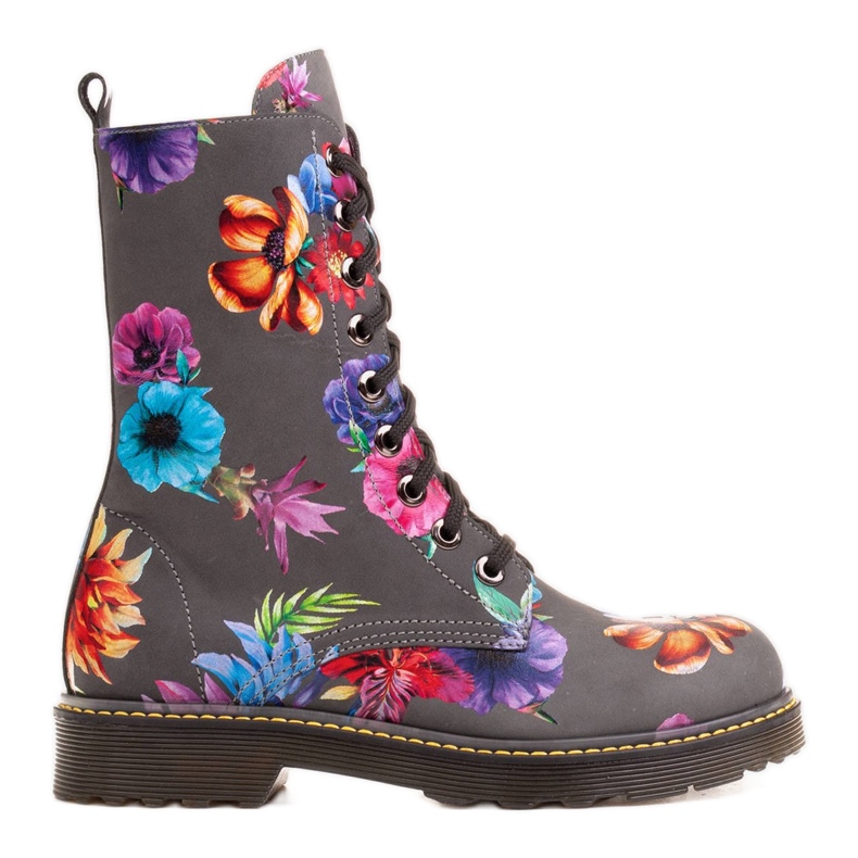 Marco Shoes High ankle boots, nubuck leather boots with a floral print grey