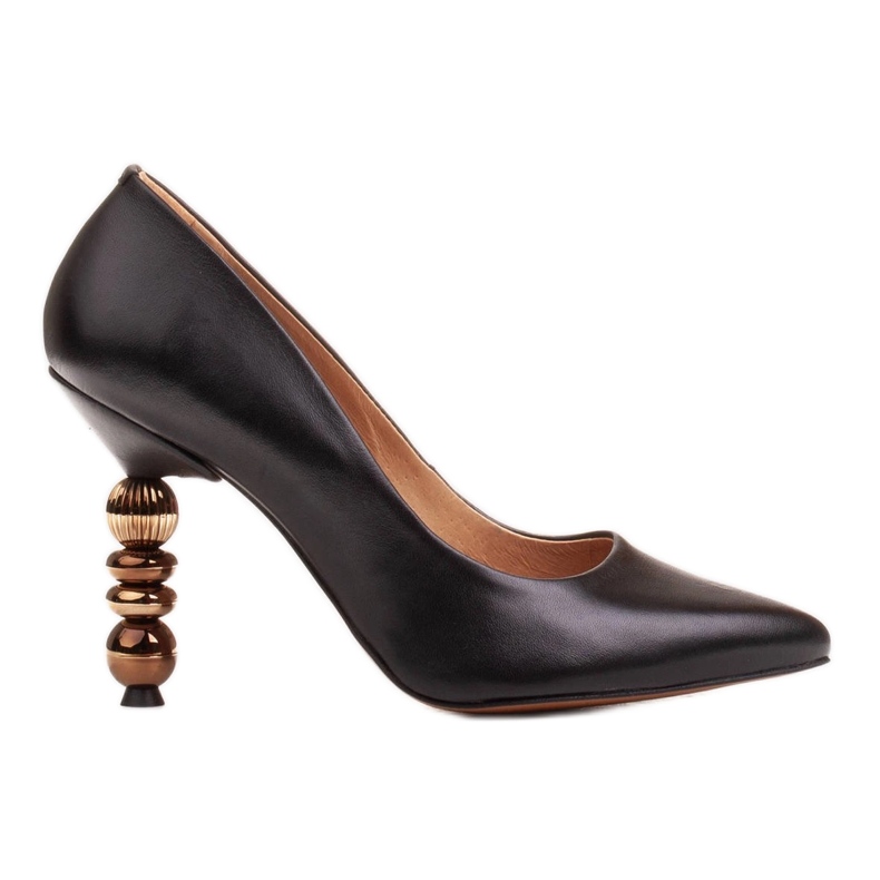 Marco Shoes Leather stilettos made of soft grain leather with stones black