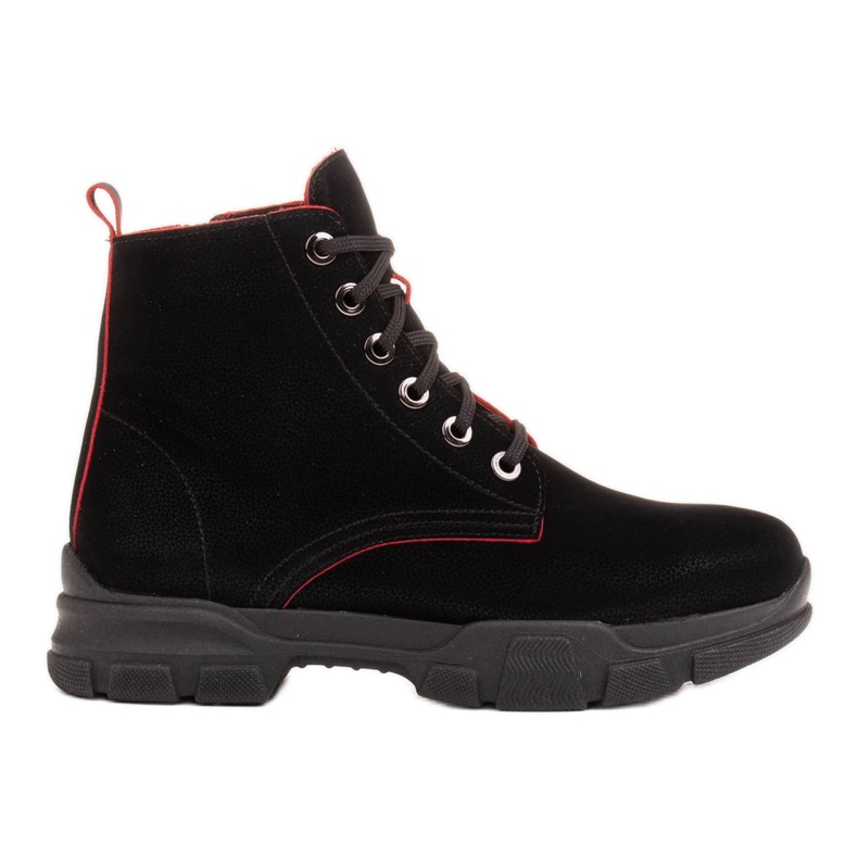 Marco Shoes Women's black leather boots with red edges Marco Shoes Women's black leather boots with red edges