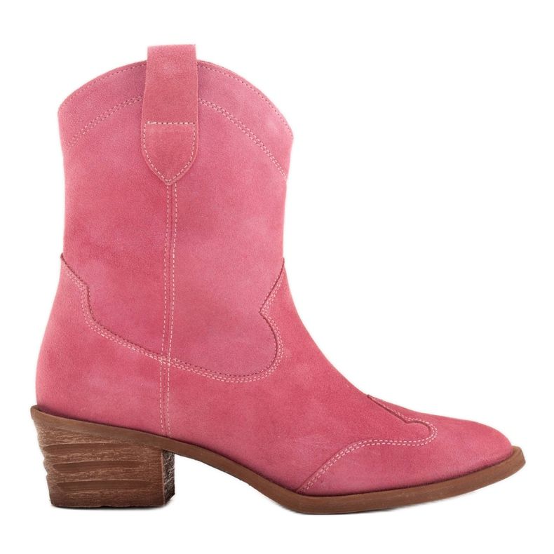 Marco Shoes Pink cowboy boots made of natural suede without insulation