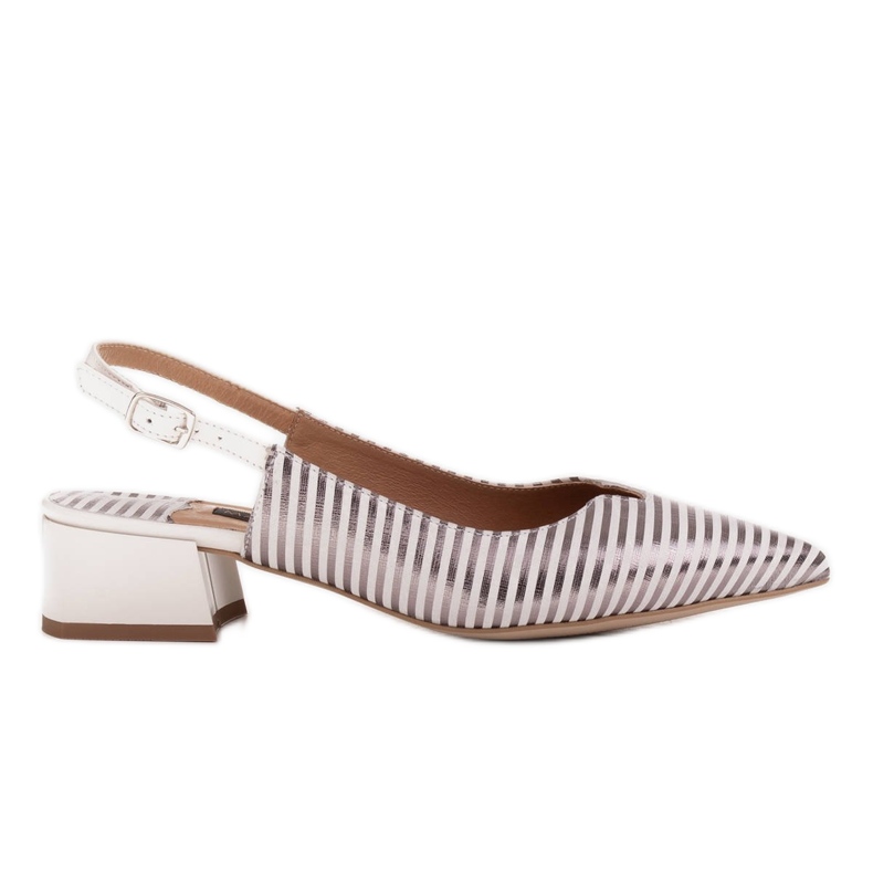 Marco Shoes Open-heel low-cut pumps with metallic stripes white silver