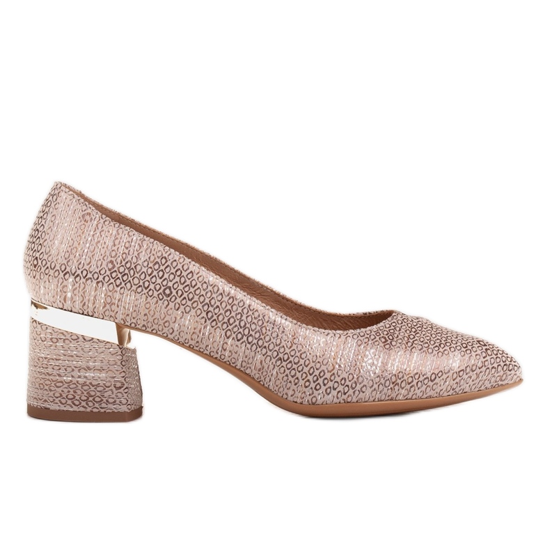 Marco Shoes Comfortable copper pumps with a metallic heel golden