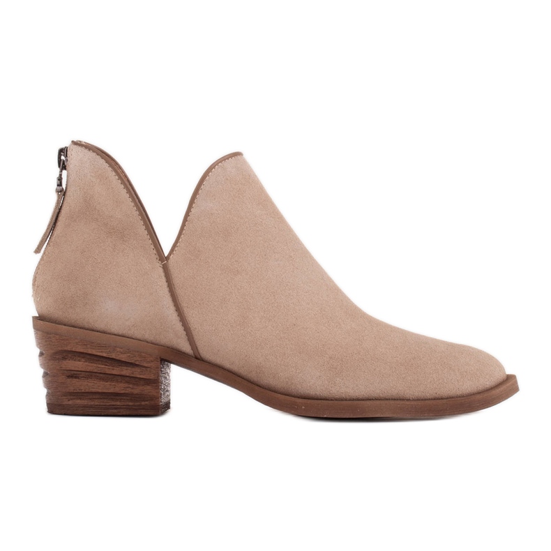 Marco Shoes Beige boots made of natural suede with a V-cut