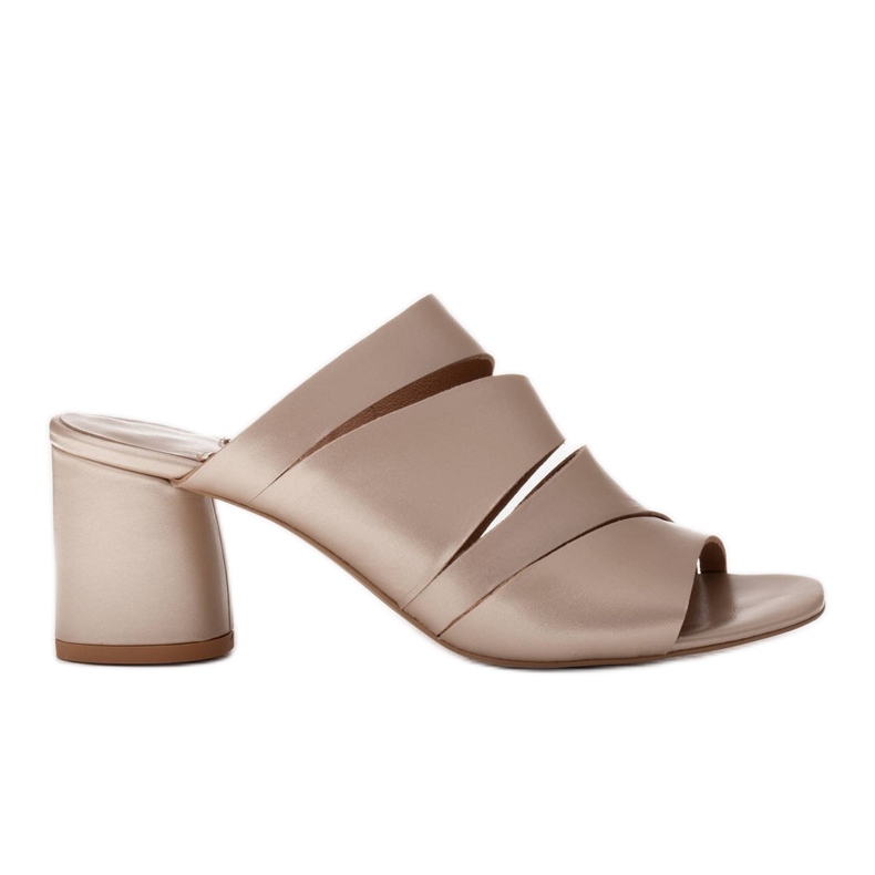 Marco Shoes Women's leather slippers, cut stripes golden Marco Shoes Women's leather slippers, cut stripes golden